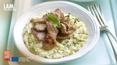 Risotto met gorgonzola en lamsreepjes