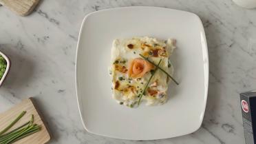 Heerlijke lasagne met zalm en erwtjes