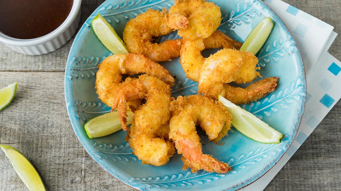 Gefrituurde scampi met een zoetzuur sausje