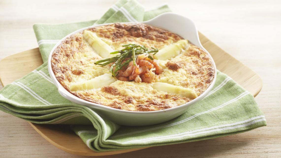 Aspergesoufflé met Hollandse garnalen