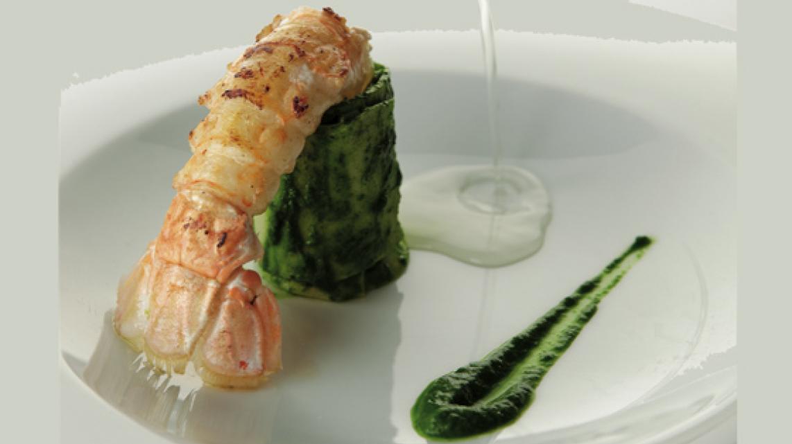 Langoustines met waterkers en pasta