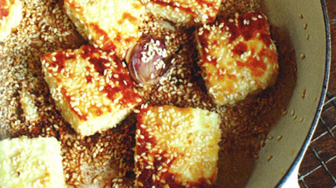 Knapperige halloumi met pitabroodjes