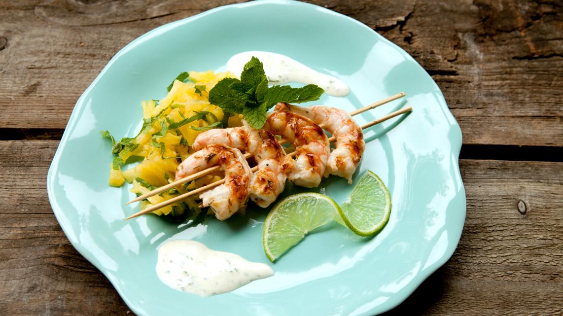 Gegrilde scampi met ananas