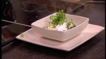 Gepocheerd eitje met puree en spinazie